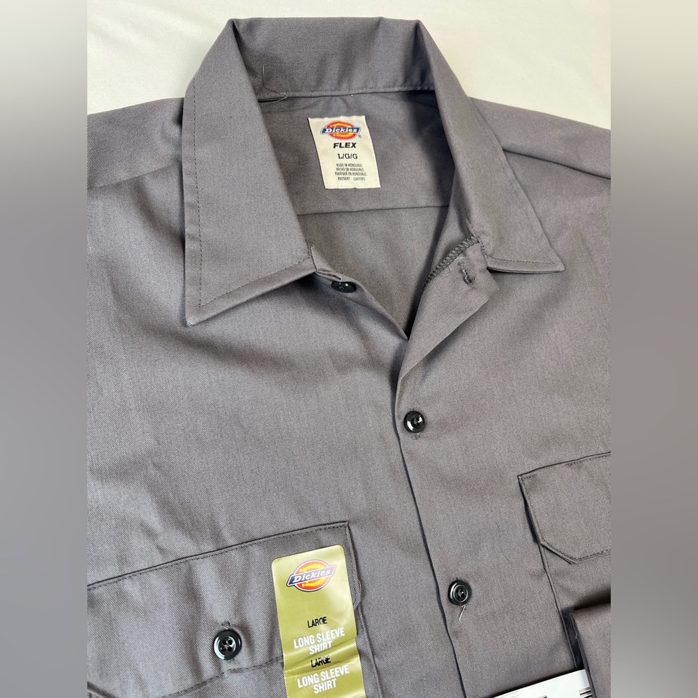 NWT Dickies Flex Long Sleeve Men's Charcoal Grey Button Down Work Shirt - Large